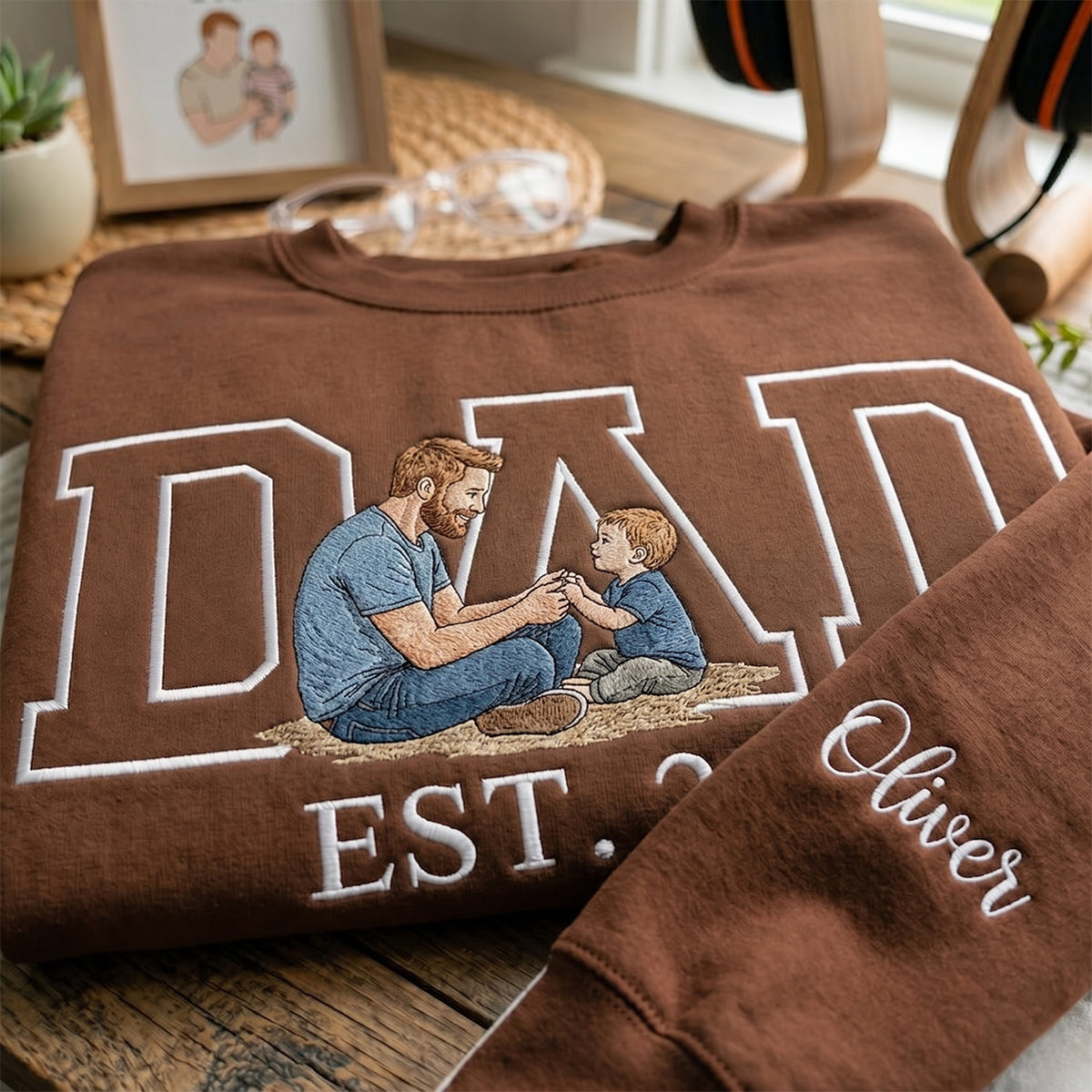 custom-father-child-portrait-embroidered-sweatshirt-with-est-year-and-name-on-sleeve-fathers-day-gift