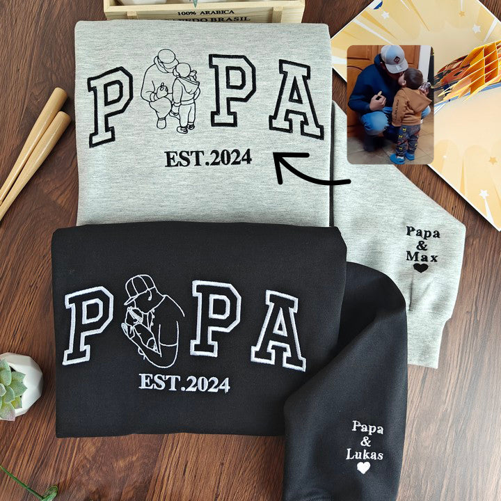 a-papa-t-shirt-with-a-photo-and-a-sweatshirt-separately-embroidered-with-the-portraits-of-the-father-and-the-child