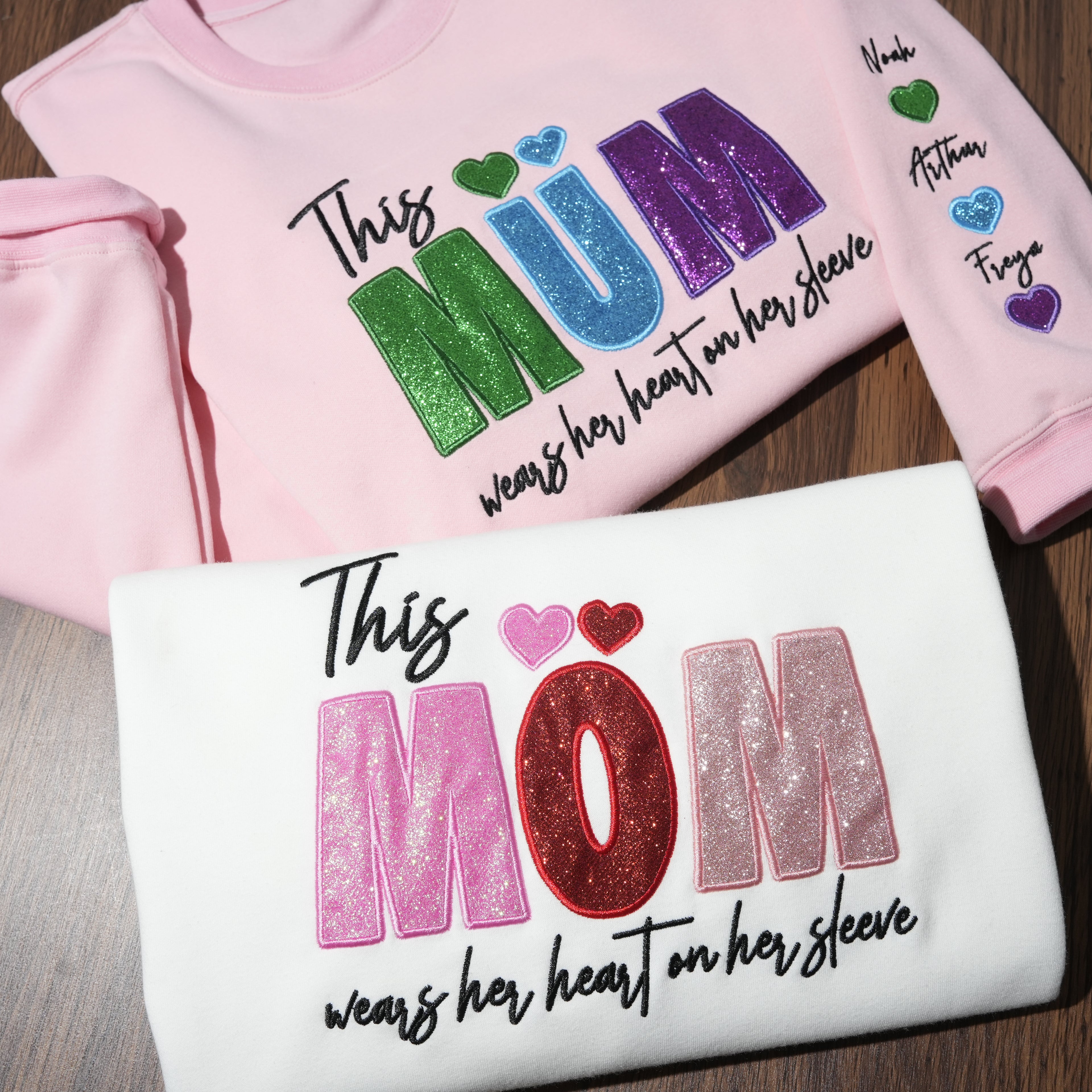 custom-mama-mom-wear-heart-on-her-sleeve-sequin-sweatshirt-with-kids-names-mothers-day-gifts