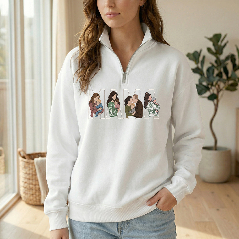 custom-photo-portrait-embroidery-quarter-zip-sweatshirt-gift-for-mom-mama-family
