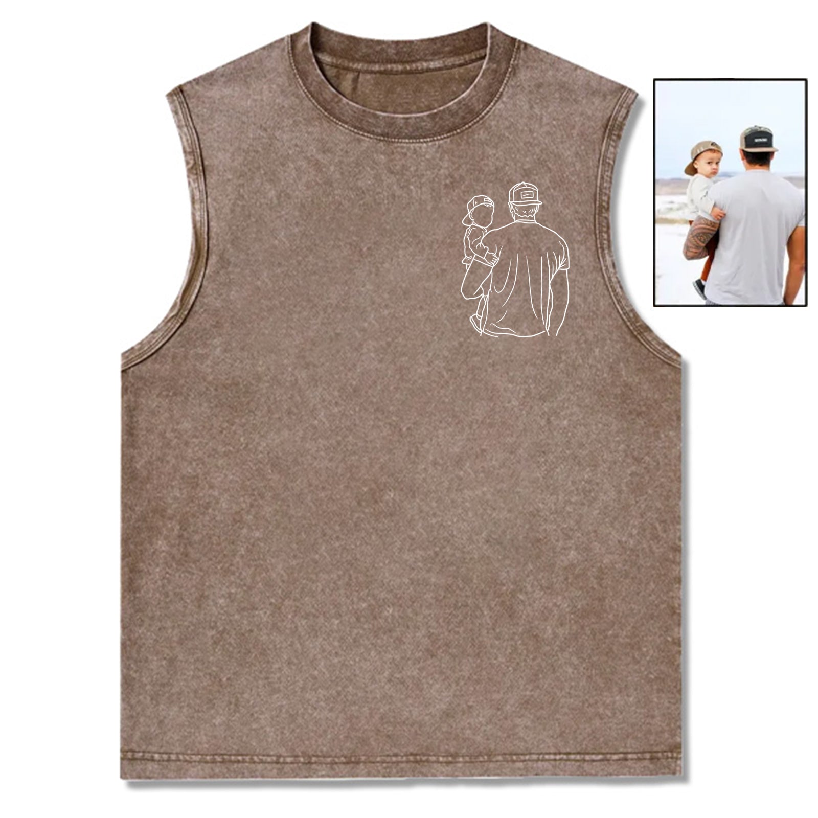 custom-photo-line-art-vintage-washed-tank-top-personalized-sketch-sleeveless-shirt-for-dad