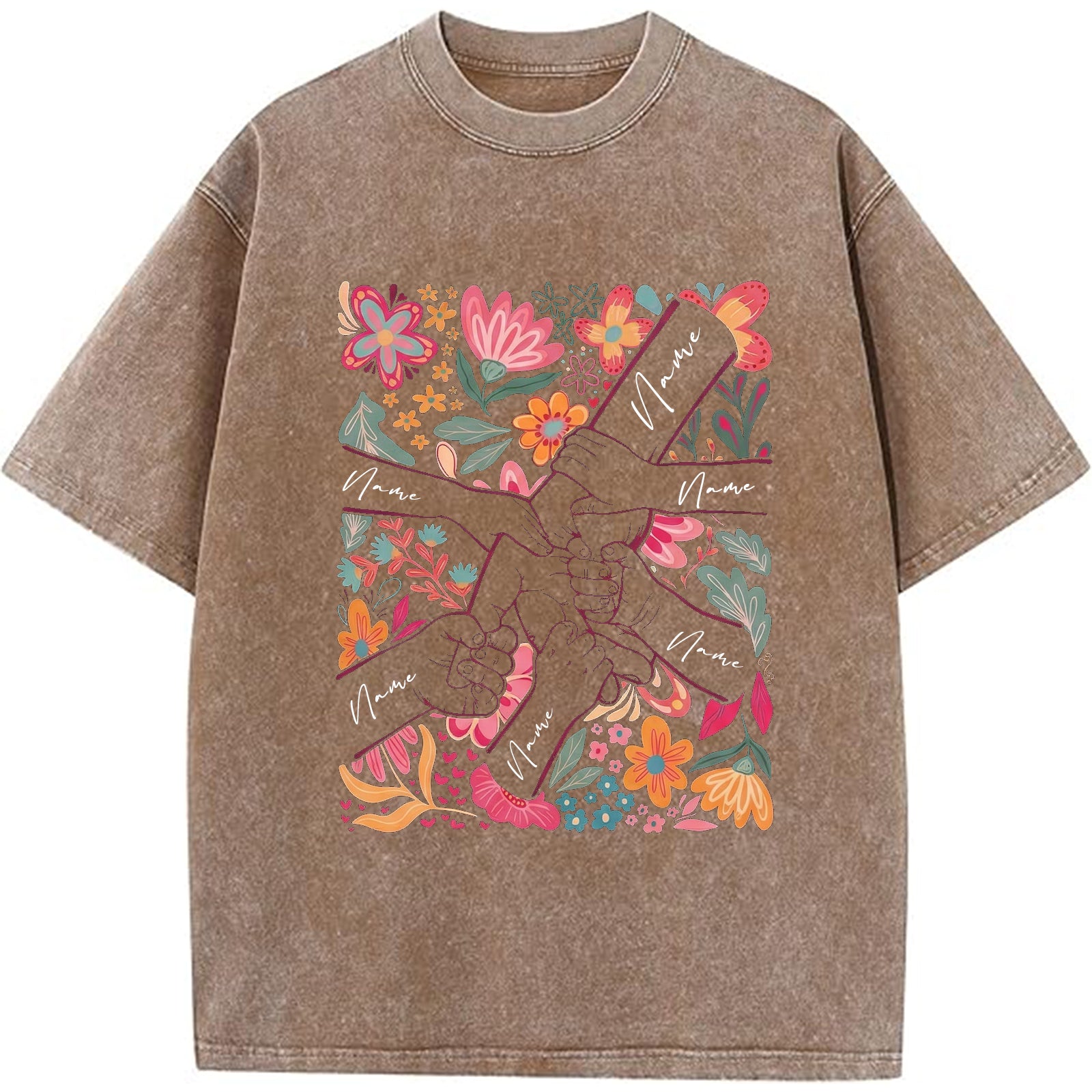 custom-mom-kids-washed-t-shirt-pinky-promise-floral-design-personalized-family-love-tee-for-mom