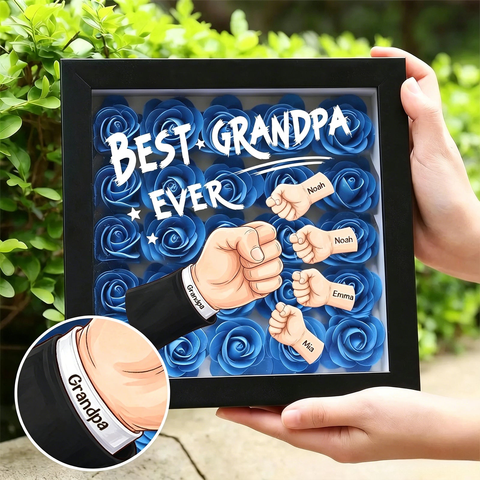 personalized-best-dad-ever-fist-bump-shadow-box-with-watch-strap-braided-cord-custom-fathers-day-gift-with-kids-names