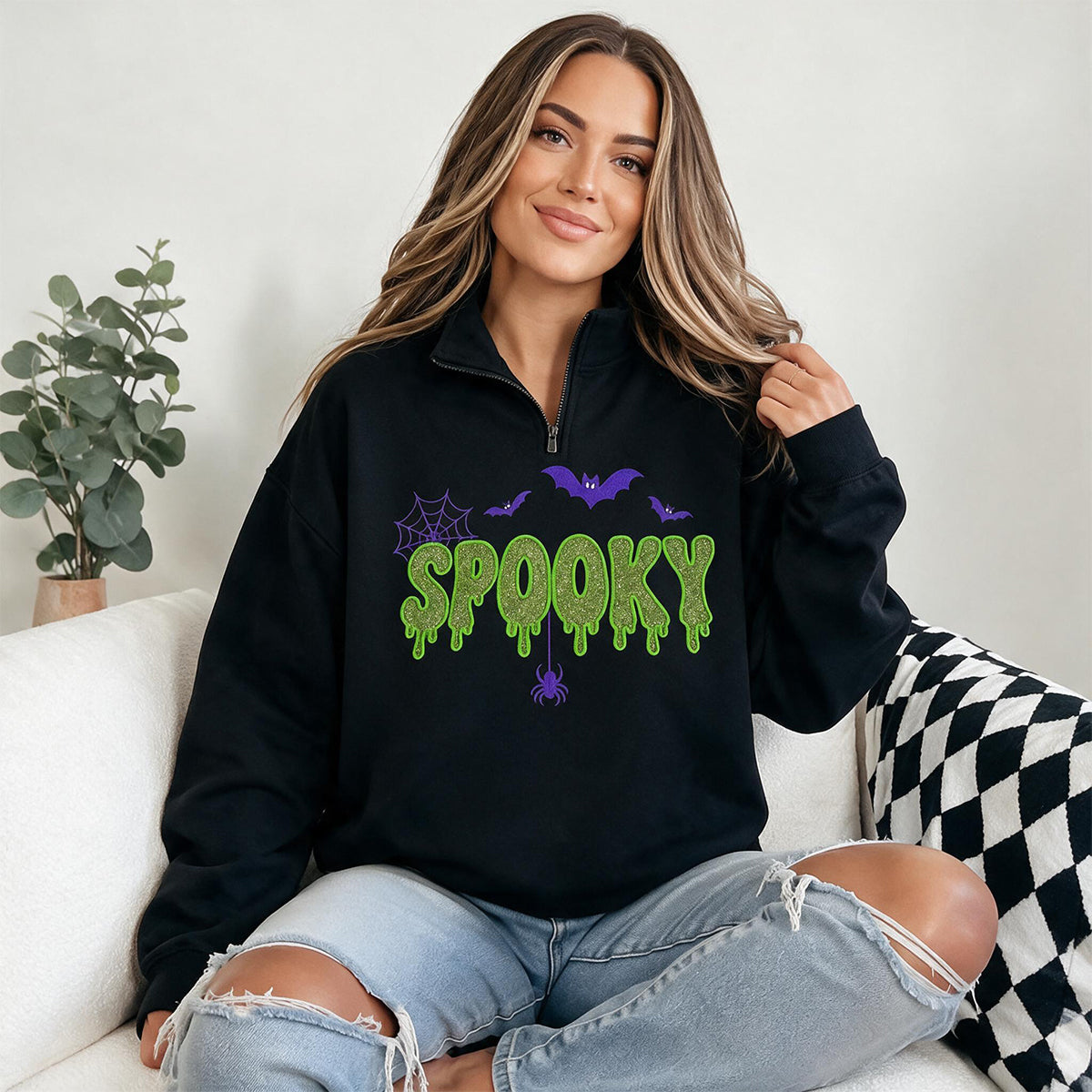 personalized-halloween-mama-quarter-zip-sweatshirt-spooky-glitter-embroidered-pullover-custom-halloween-mom-shirt