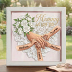 "White Carnation"-Personalized Mom Holding Hands Memorial Shadow Box-Mother's Day Remembrance Frame, In Loving Memory Gift