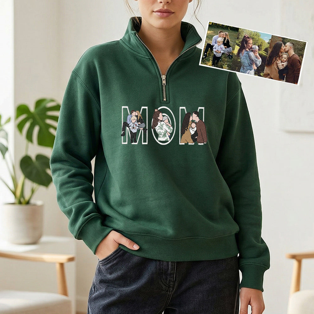 custom-photo-portrait-embroidery-quarter-zip-sweatshirt-gift-for-mom-mama-family