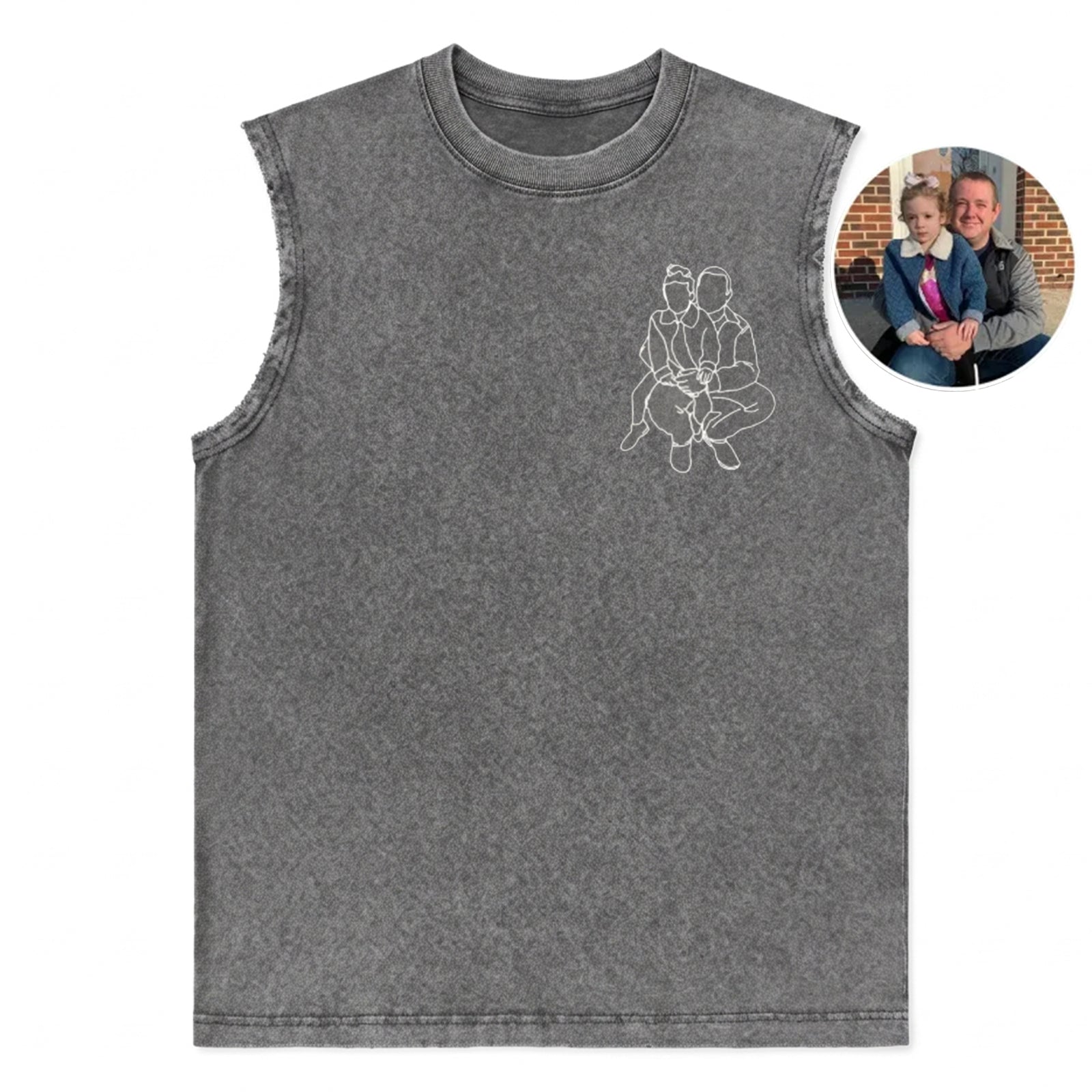 custom-photo-line-art-vintage-washed-tank-top-personalized-sketch-sleeveless-shirt-for-dad