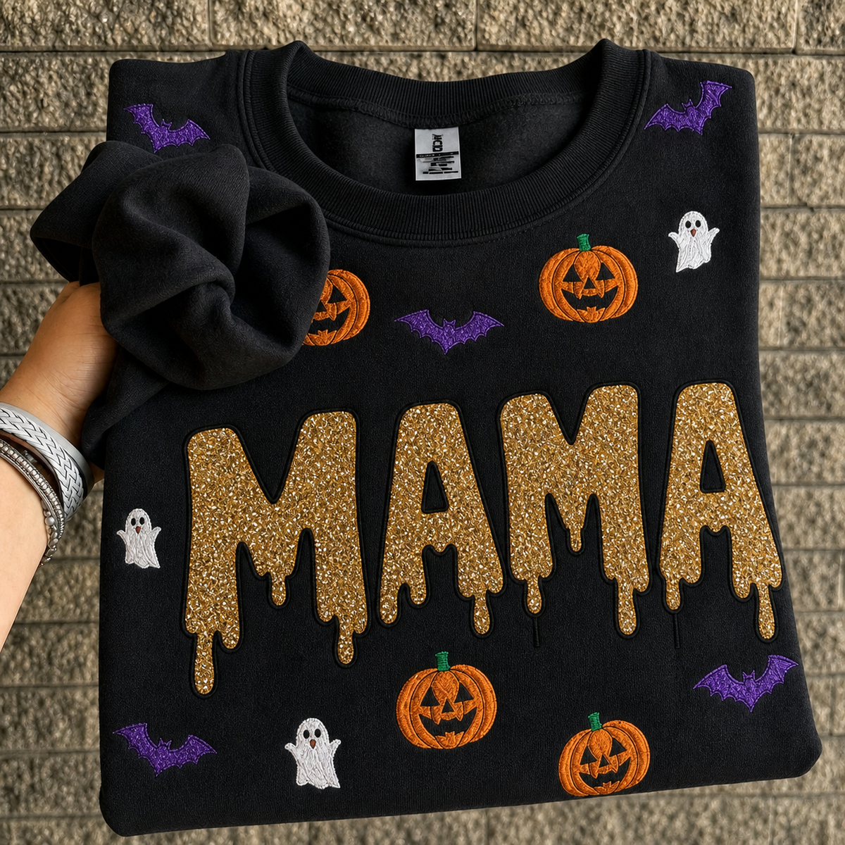 custom-halloween-glitter-letters-spooky-drip-acid-wash-embroidered-pumpkin-ghost-pattern-crewneck