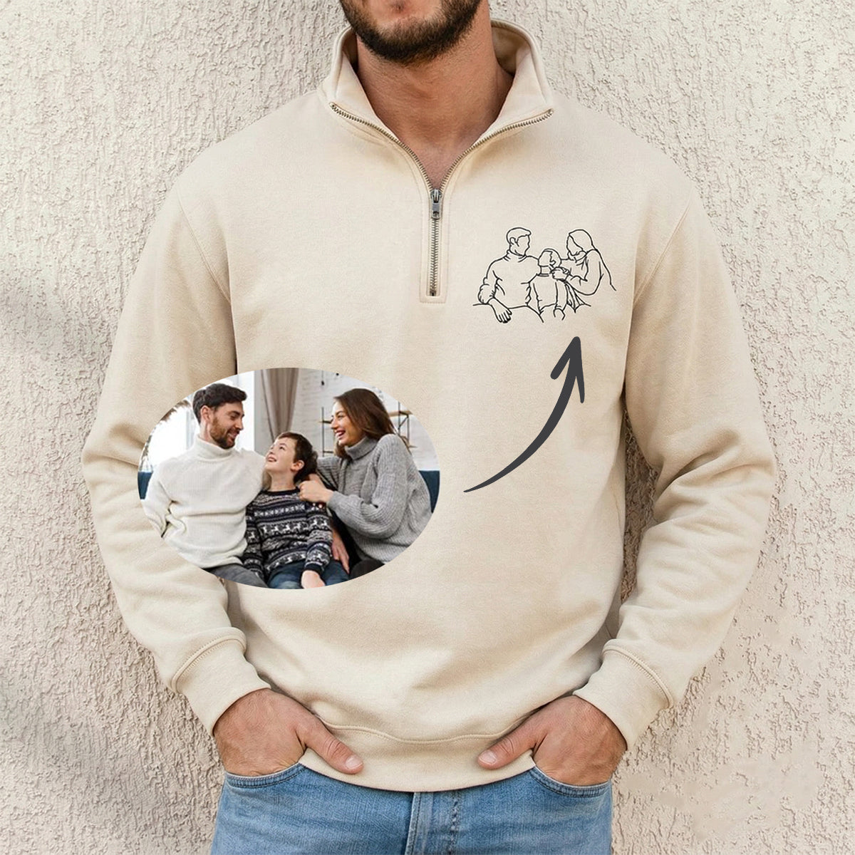 custom-family-portrait-quarter-zip-sweatshirt-wear-your-memories-gift-for-mom-family