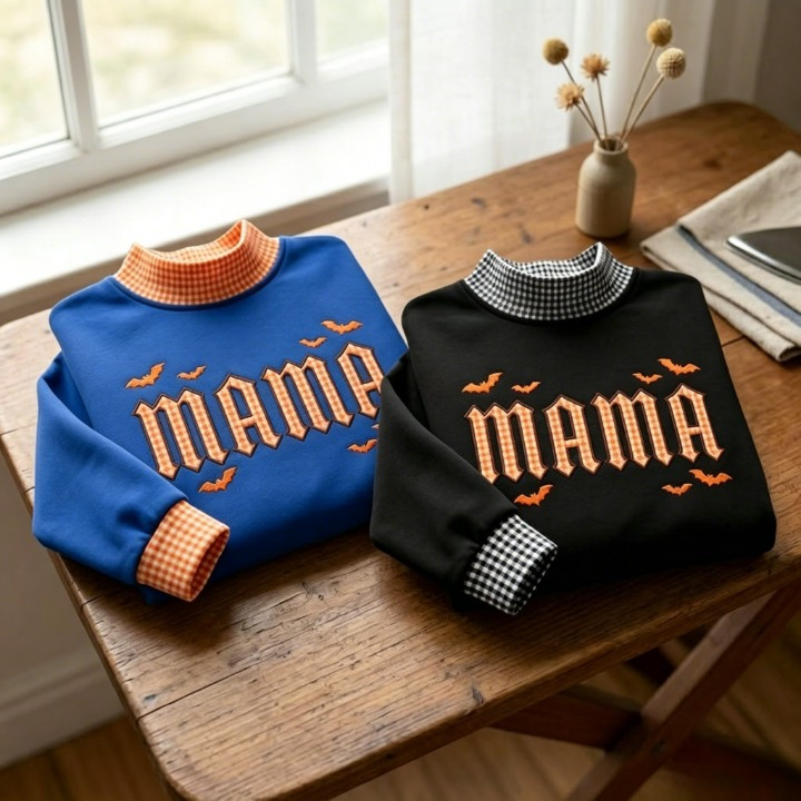 custom-mama-halloween-gingham-mock-neck-sweatshirt-fall-embroidered-sweatshirt-pumpkin-mom-top-autumn-shirt-cozy-halloween-outfit-spooky-season