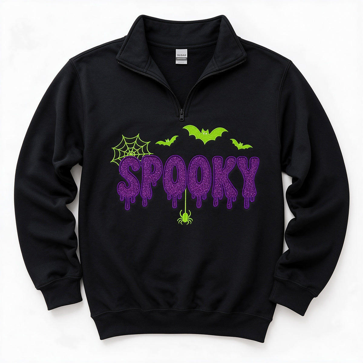 personalized-halloween-mama-quarter-zip-sweatshirt-spooky-glitter-embroidered-pullover-custom-halloween-mom-shirt