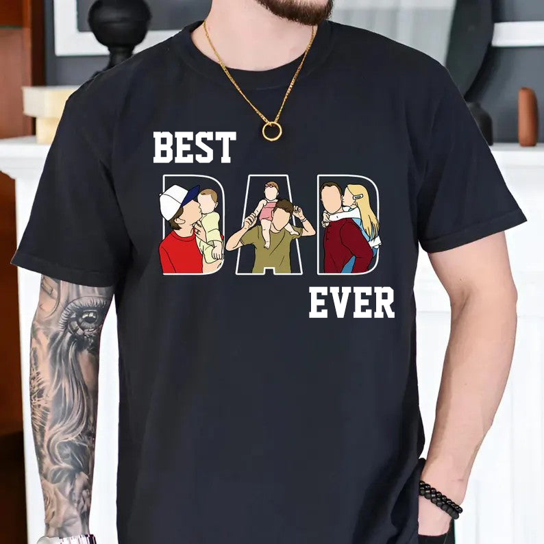 personalized-best-dad-ever-t-shirt-custom-portrait-gift-for-dad-dad-portrait-line-art-shirt-fathers-day-gifts