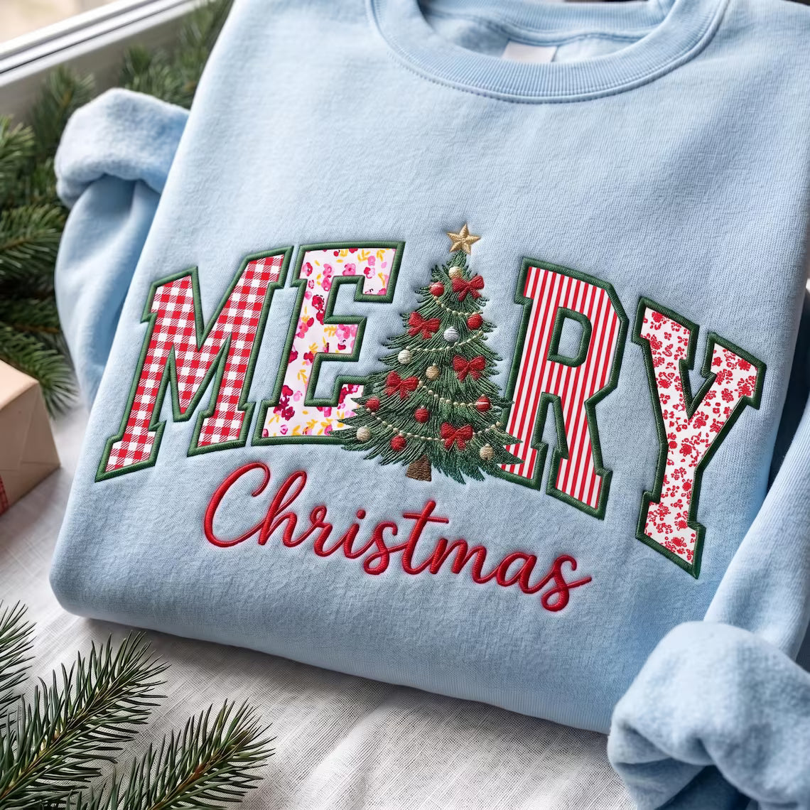 custom-embroidered-merry-christmas-applique-sweatshirt-christmas-tree-crewneck-floral-patchwork-christmas-shirt