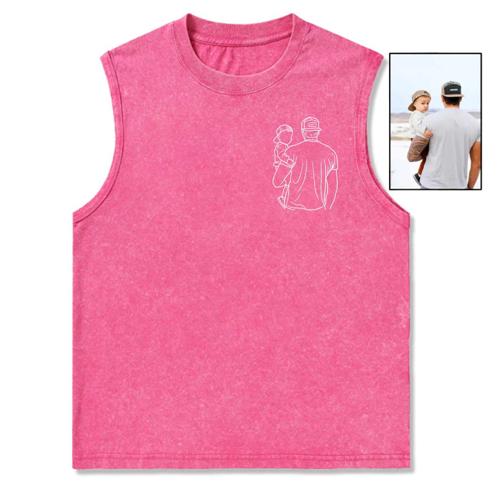 custom-photo-line-art-vintage-washed-tank-top-personalized-sketch-sleeveless-shirt-for-dad