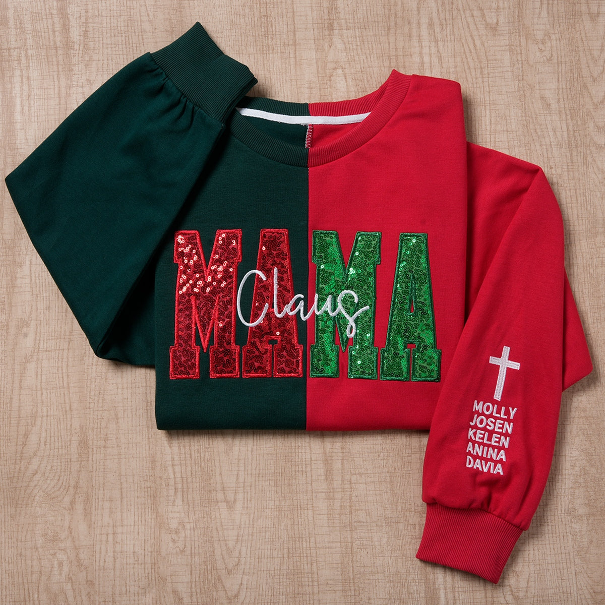 custom-two-tone-sequins-mama-sweatshirt-christmas-split-fashion-embroidered-hoodie