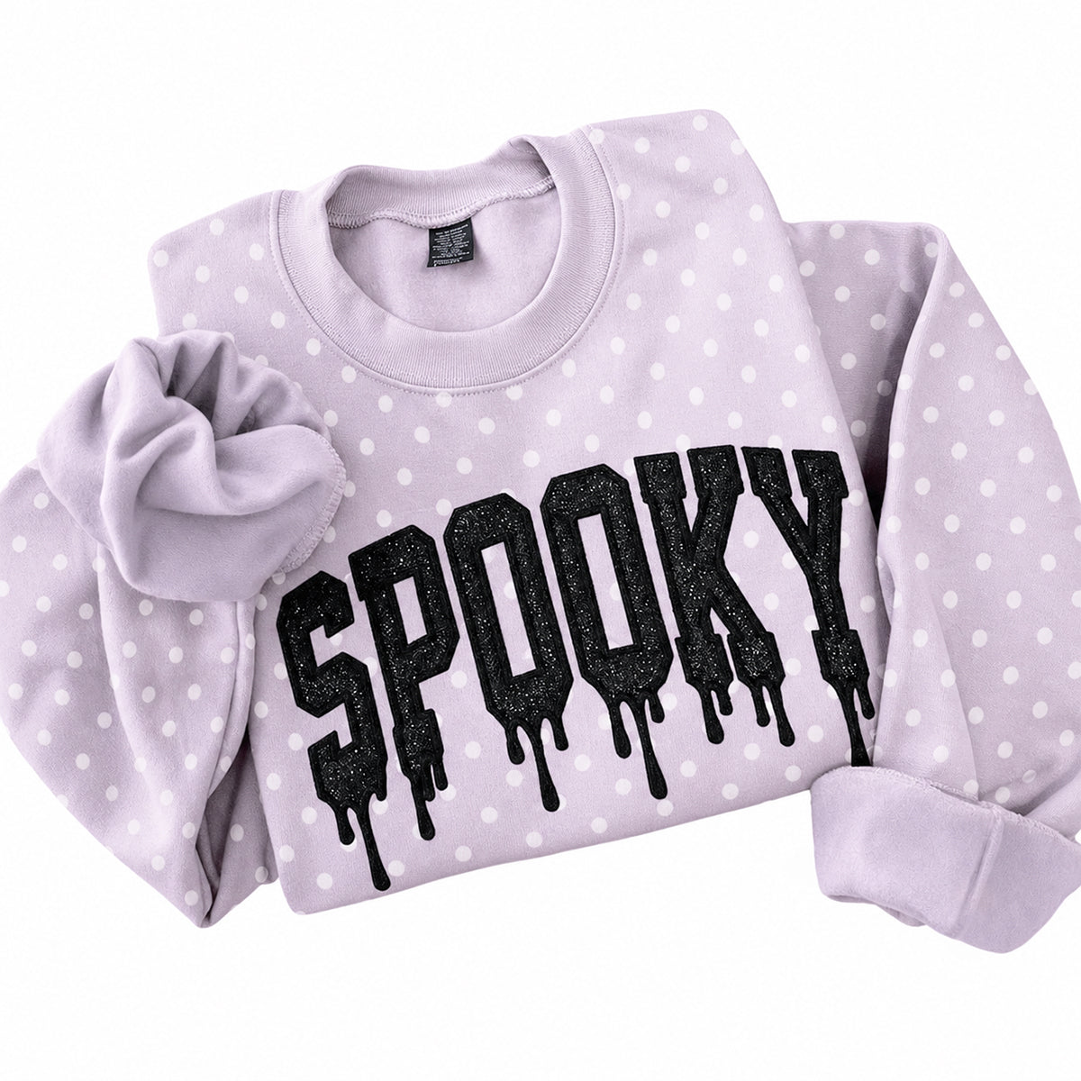 cutsom-spooky-polka-dot-sweatshirt-drippy-glitter-embroidered-halloween-pullover