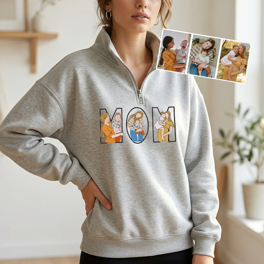 custom-photo-portrait-embroidery-quarter-zip-sweatshirt-gift-for-mom-mama-family