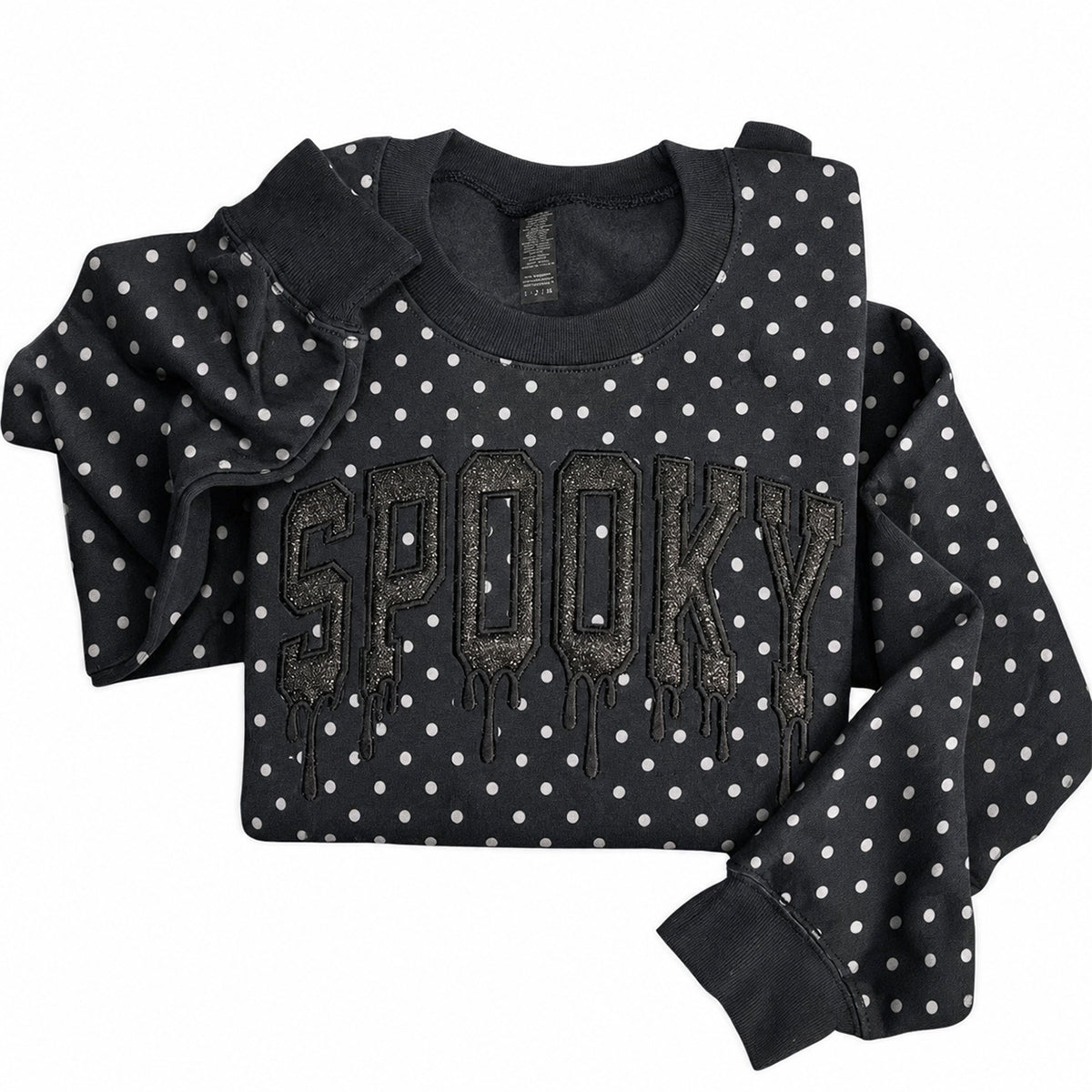 cutsom-spooky-polka-dot-sweatshirt-drippy-glitter-embroidered-halloween-pullover