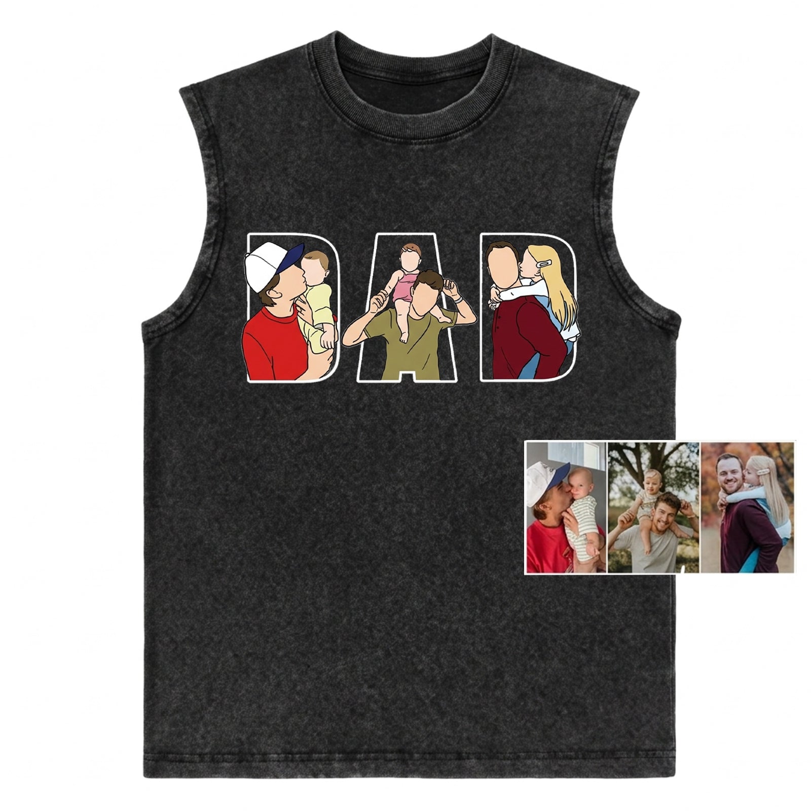 custom-dad-photo-to-cartoon-vintage-washed-tank-top-personalized-fathers-day-gift