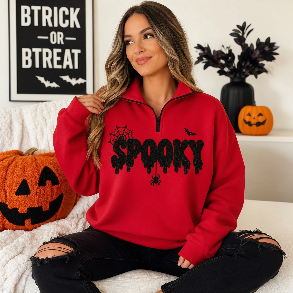 personalized-halloween-mama-quarter-zip-sweatshirt-spooky-glitter-embroidered-pullover-custom-halloween-mom-shirt