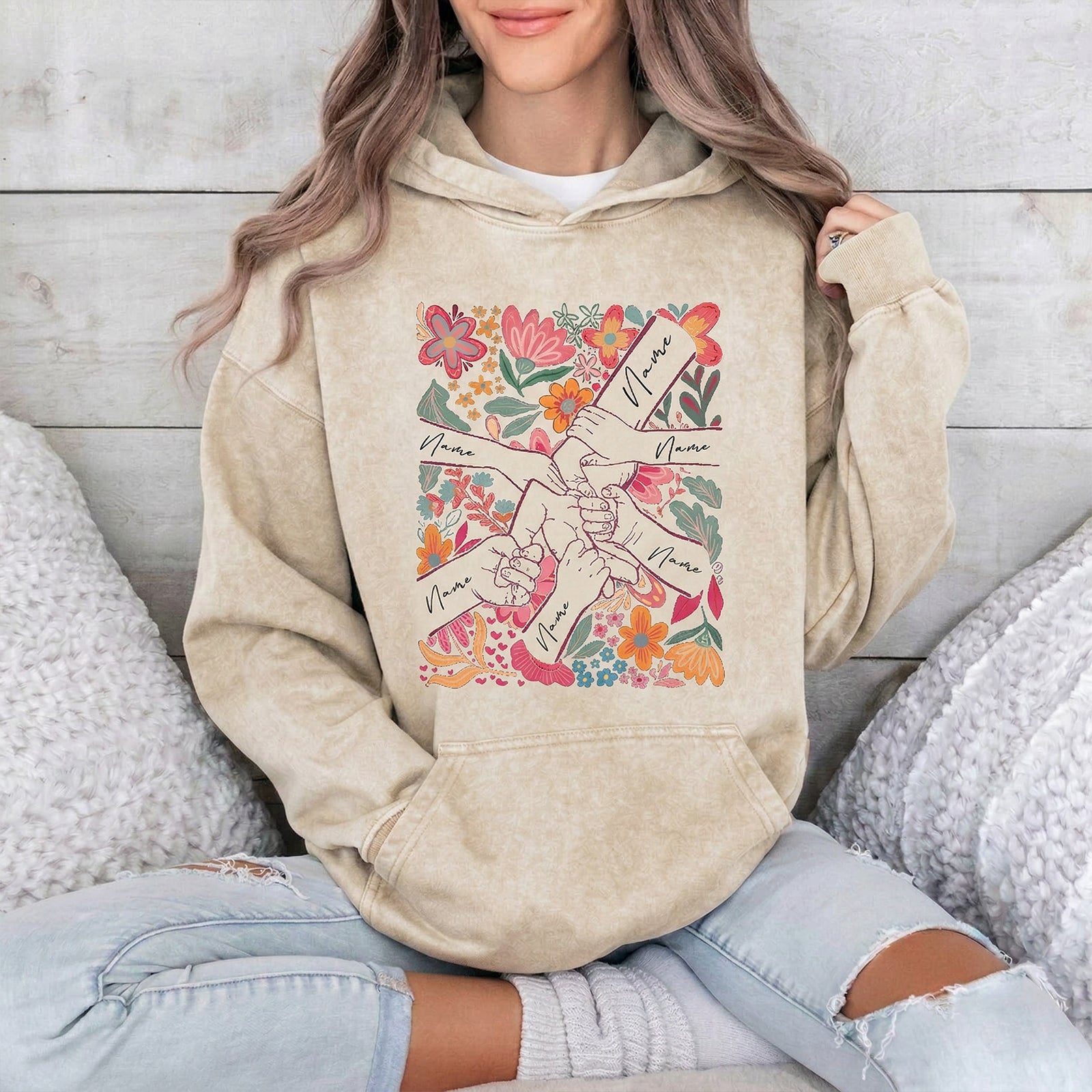 custom-mom-kids-washed-t-shirt-pinky-promise-floral-design-personalized-family-love-tee-for-mom