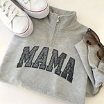 Custom Embroidered Applique Glitter Mama Quarter Zip Sweater - Gift for Mom
