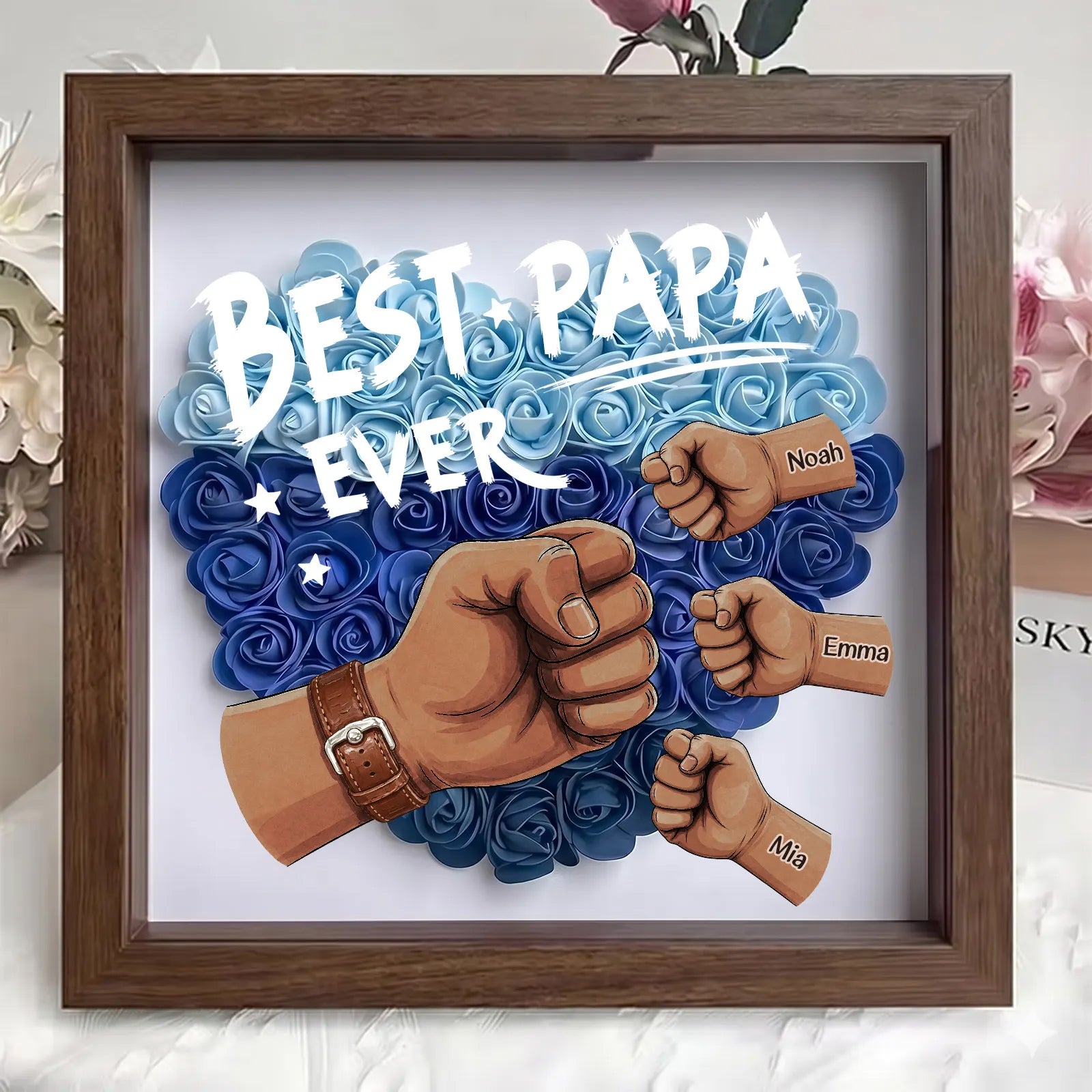 personalized-best-dad-ever-fist-bump-shadow-box-with-watch-strap-braided-cord-custom-fathers-day-gift-with-kids-names