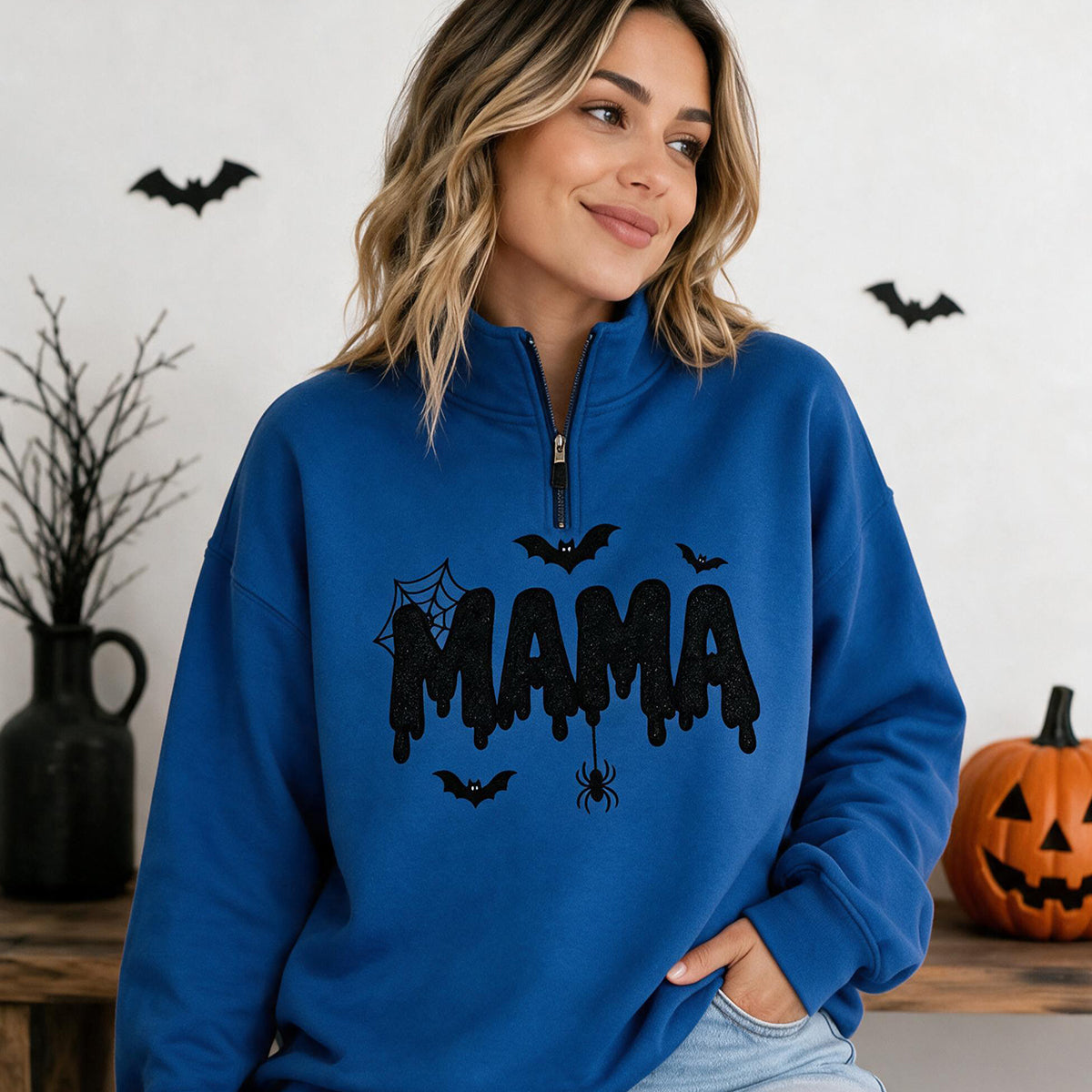 personalized-halloween-mama-quarter-zip-sweatshirt-spooky-glitter-embroidered-pullover-custom-halloween-mom-shirt