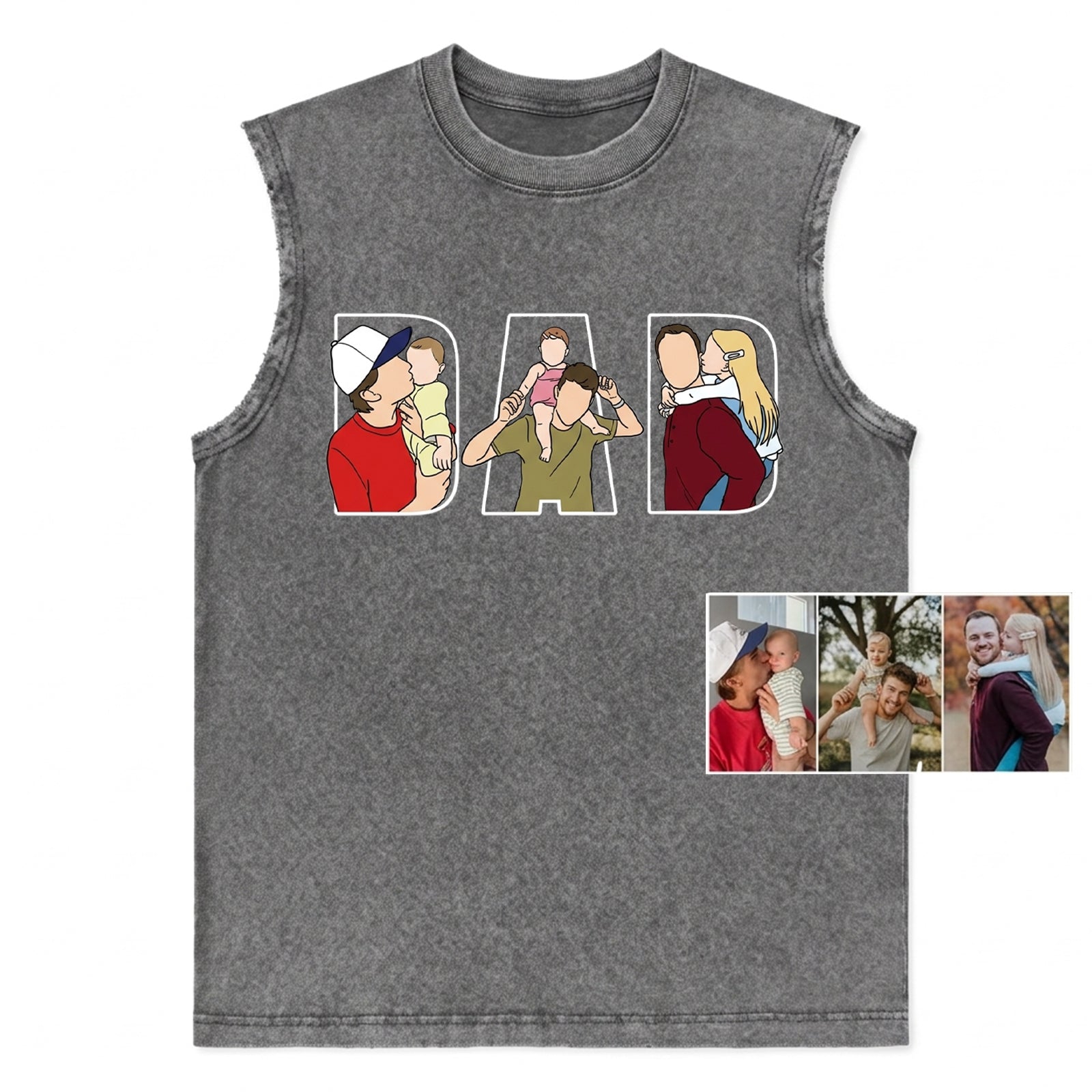 custom-dad-photo-to-cartoon-vintage-washed-tank-top-personalized-fathers-day-gift