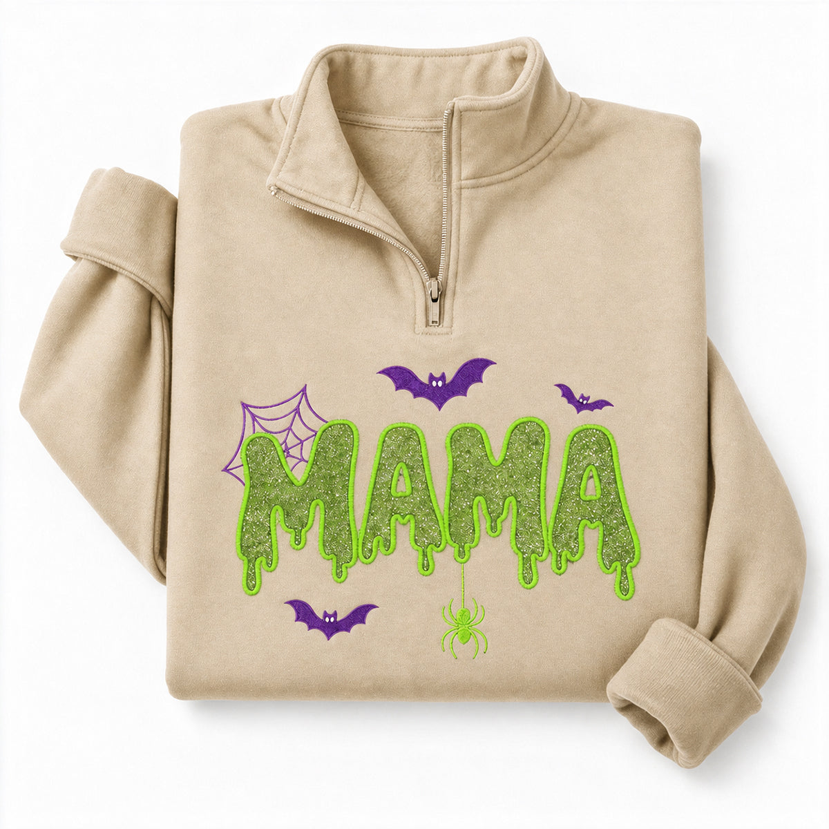 personalized-halloween-mama-quarter-zip-sweatshirt-spooky-glitter-embroidered-pullover-custom-halloween-mom-shirt