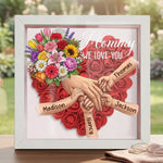 "Mixed Bouquet"-Personalized Mom Holding Hands Flower Shadow Box-Mother's Day Remembrance Frame, In Loving Memory Gift