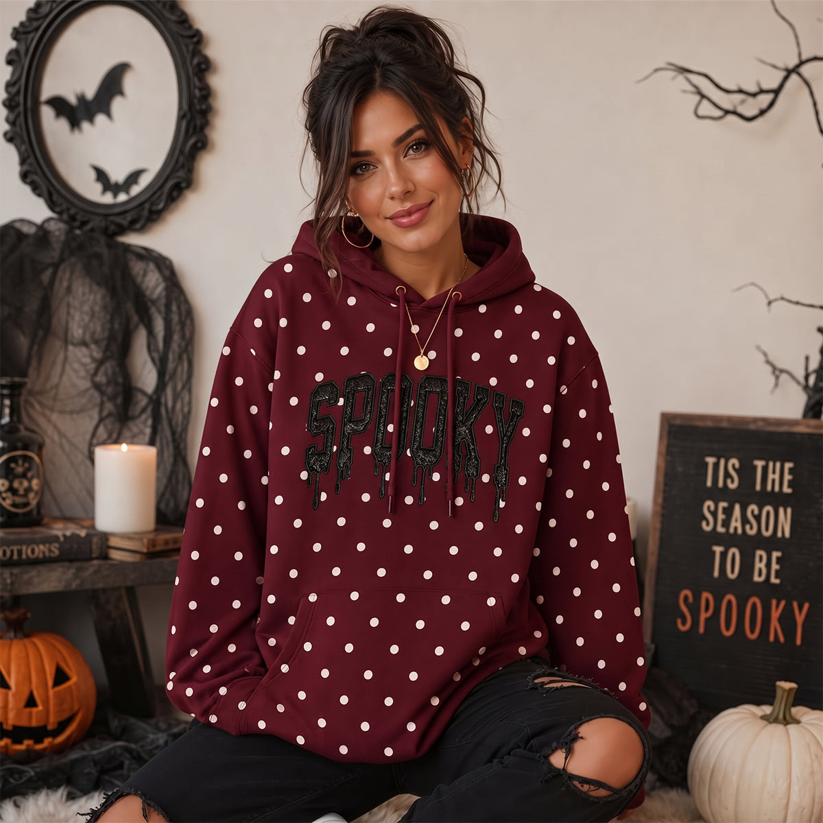 cutsom-spooky-polka-dot-sweatshirt-drippy-glitter-embroidered-halloween-pullover