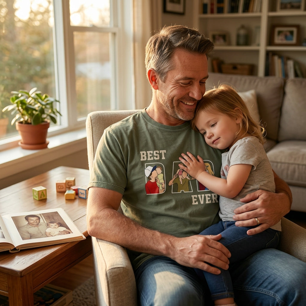 personalized-best-dad-ever-t-shirt-custom-portrait-gift-for-dad-dad-portrait-line-art-shirt-fathers-day-gifts