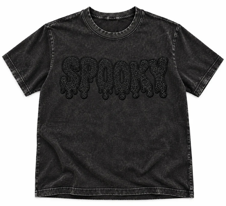 custom-halloween-glitter-letters-spooky-drip-acid-wash-embroidered-shirt