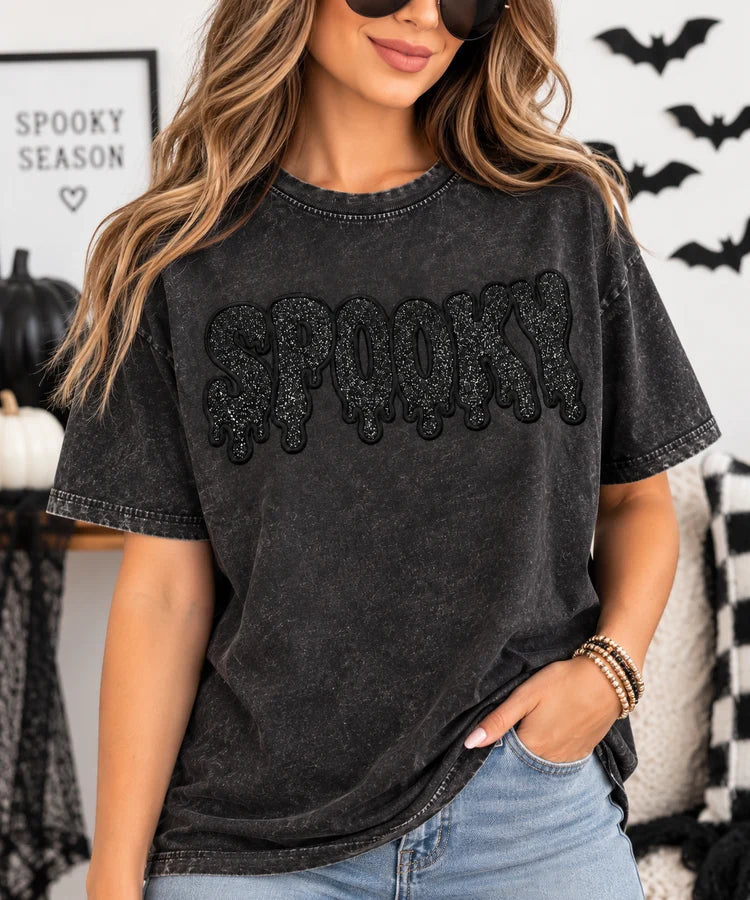custom-halloween-glitter-letters-spooky-drip-acid-wash-embroidered-shirt