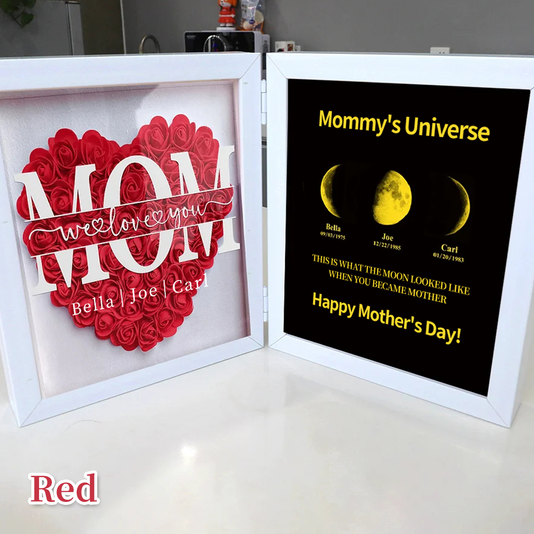 mum-we-love-you-with-real-moon-phase-anniversary-calendar-mummys-universe-personalized-heart-shape-flower-shadow-box