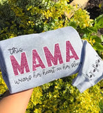 Custom Glitter Mama Wears Her Heart On Her Sleeves Embroidered Sweatshirt | Mother’s Day gift