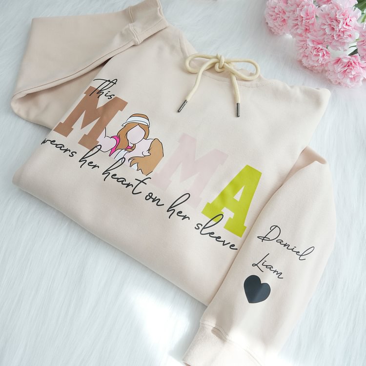 mom-wears-her-heart-on-her-sleeves-custom-print-hoodie-mama-and-kids-portrait