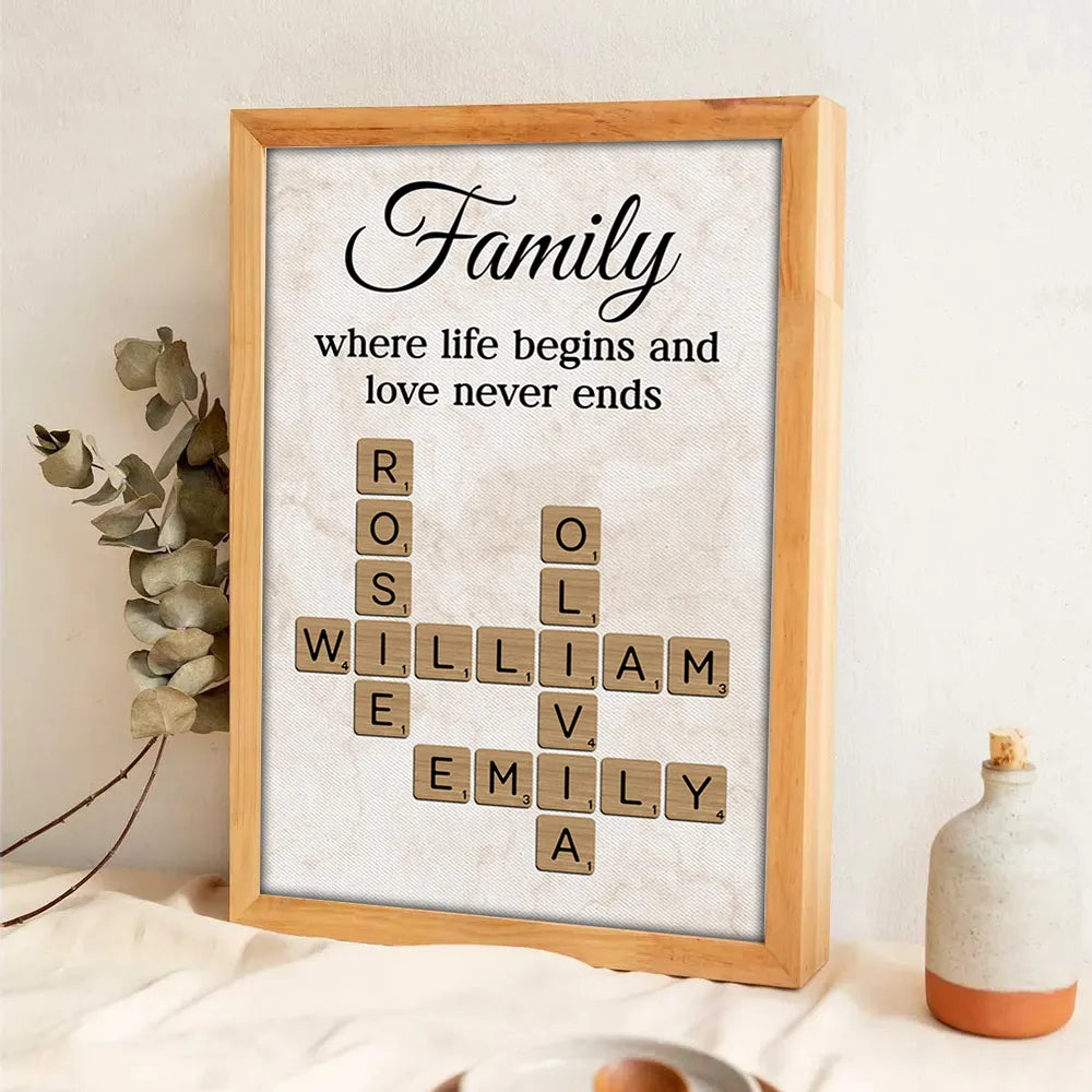 family-where-life-begins-and-love-never-ends-crossword-personalised-poster