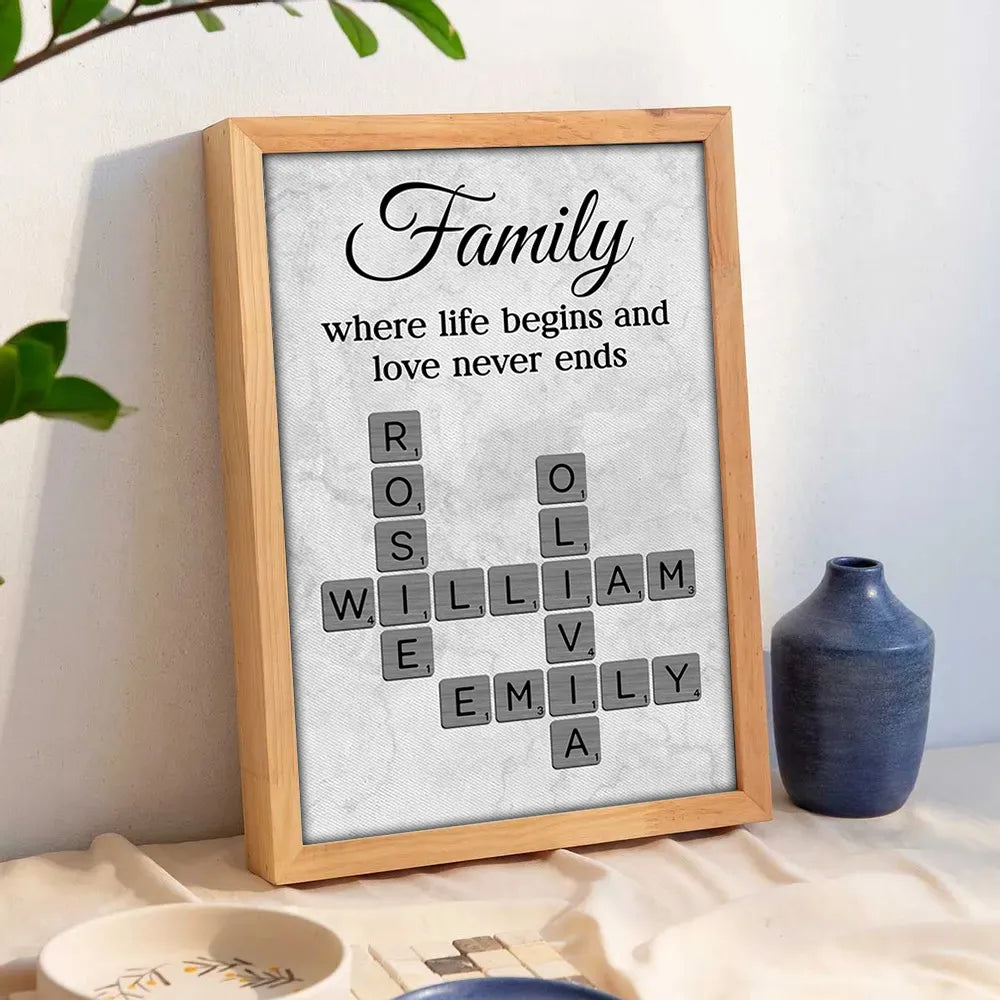 family-where-life-begins-and-love-never-ends-crossword-personalised-poster