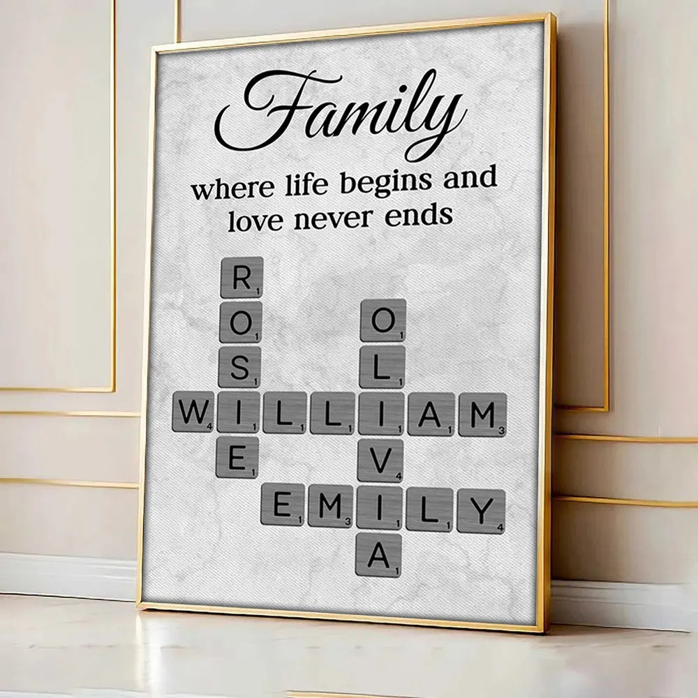 family-where-life-begins-and-love-never-ends-crossword-personalised-poster