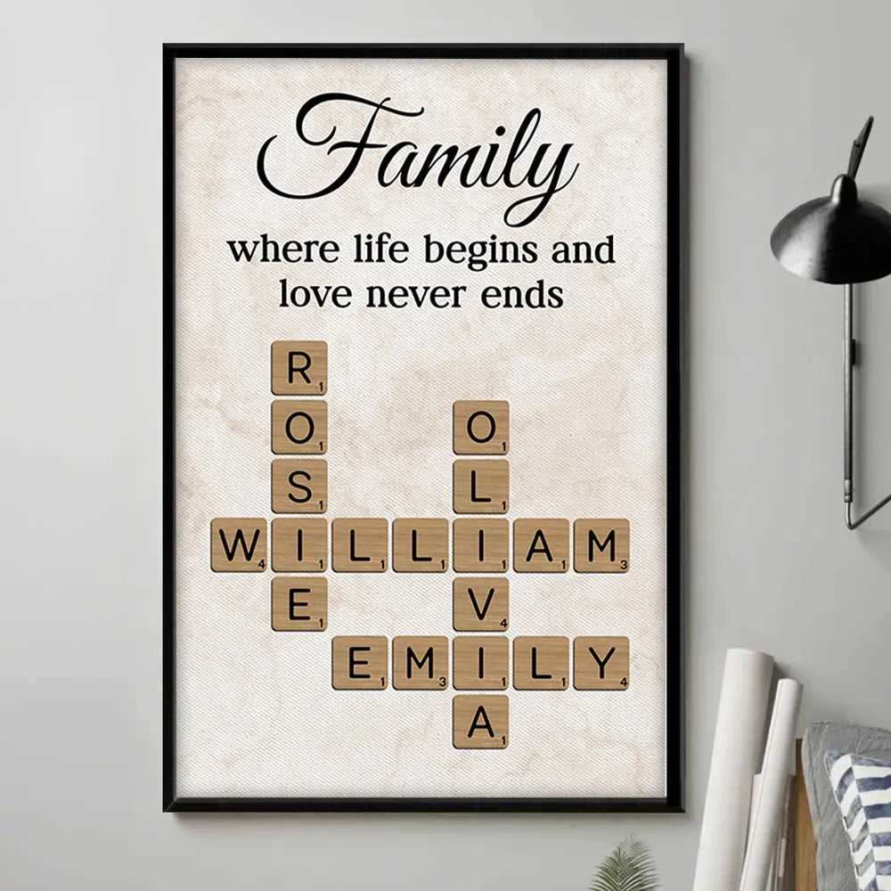 family-where-life-begins-and-love-never-ends-crossword-personalised-poster