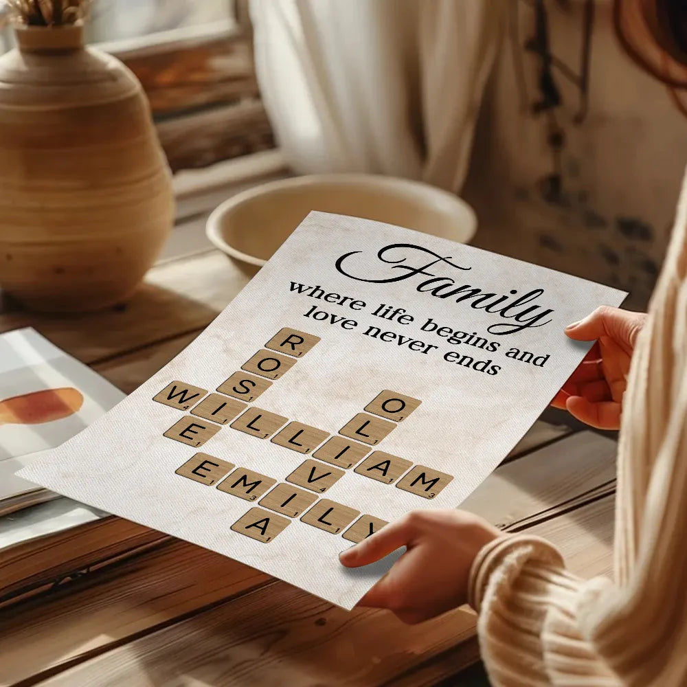family-where-life-begins-and-love-never-ends-crossword-personalised-poster