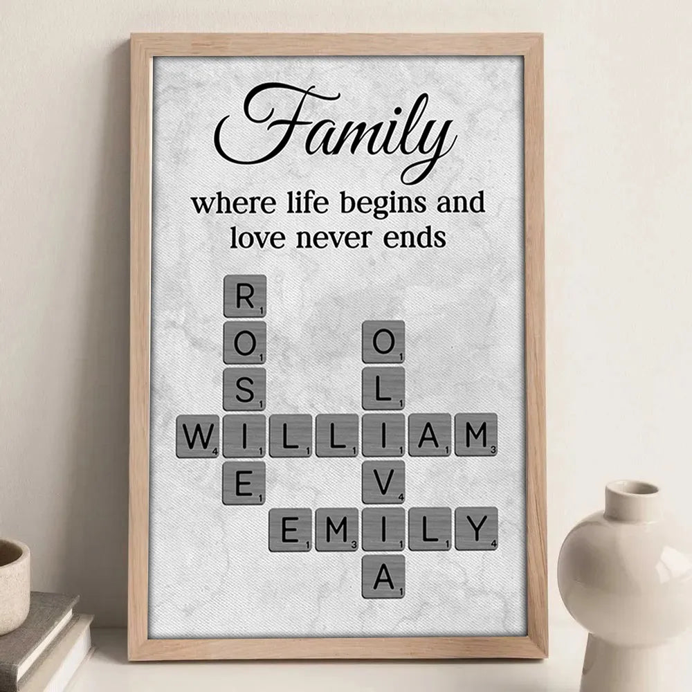 family-where-life-begins-and-love-never-ends-crossword-personalised-poster