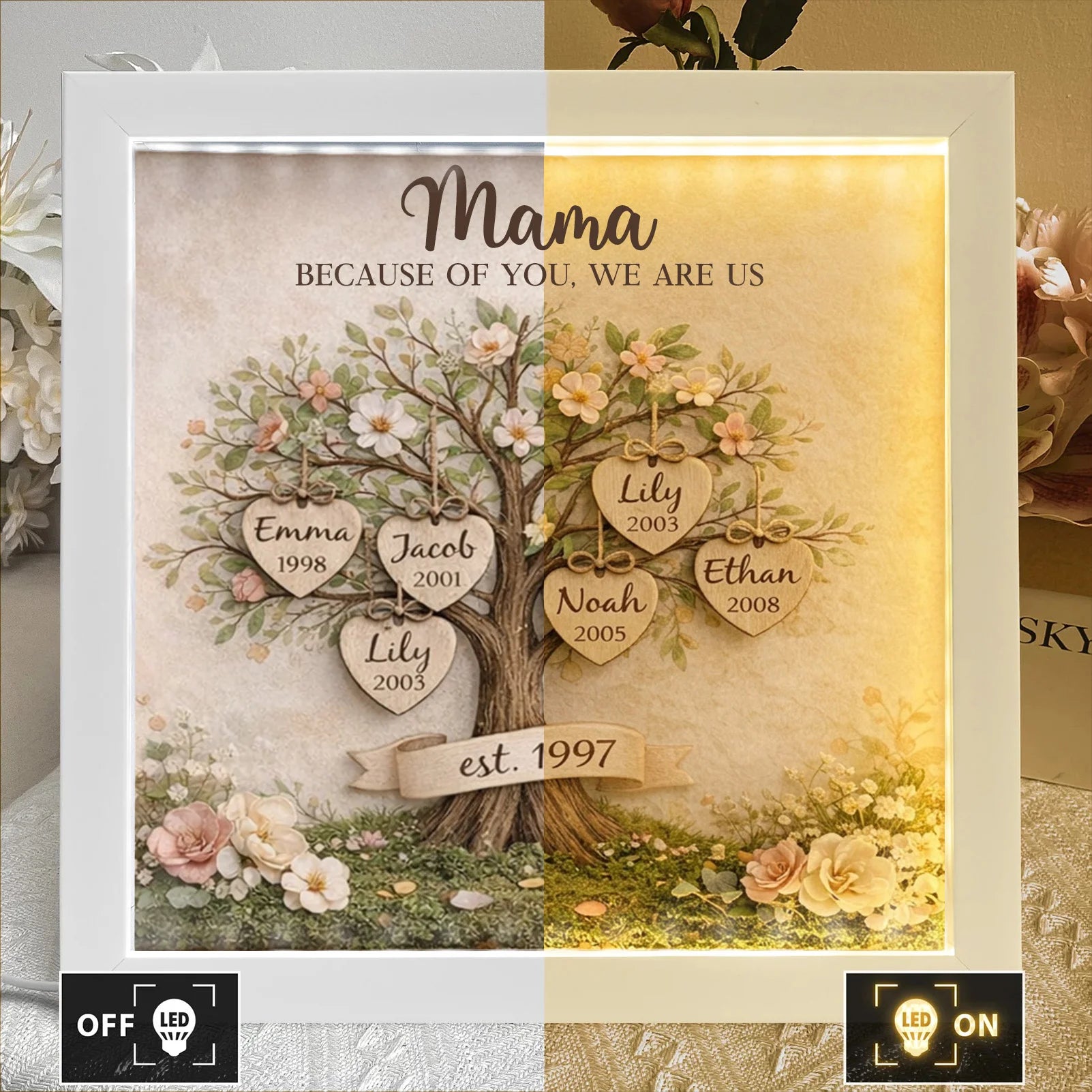 personalized-mom-family-tree-with-kids-names-birth-years-led-light-shadow-box-wooden-ornament