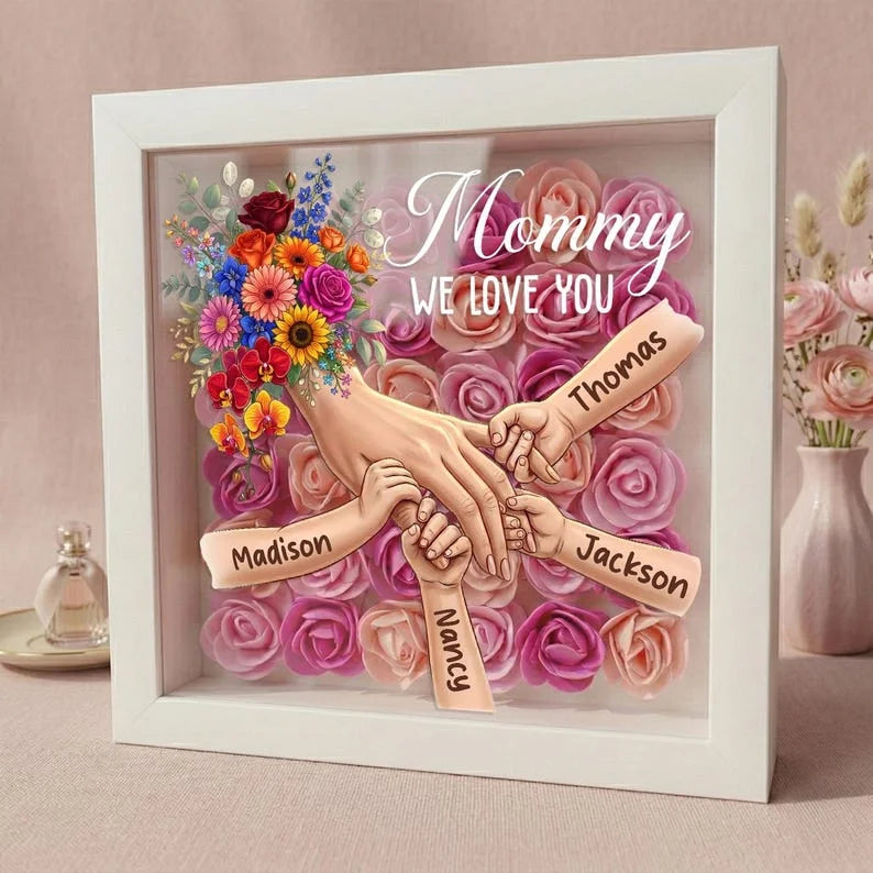 personalized-mommy-holding-hands-shadow-box-custom-mixed-skin-tone-hands-kids-names-floral-heart-frame-mother-s-day-gift