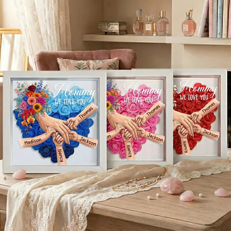 personalized-mommy-holding-hands-shadow-box-custom-mixed-skin-tone-hands-kids-names-floral-heart-frame-mother-s-day-gift