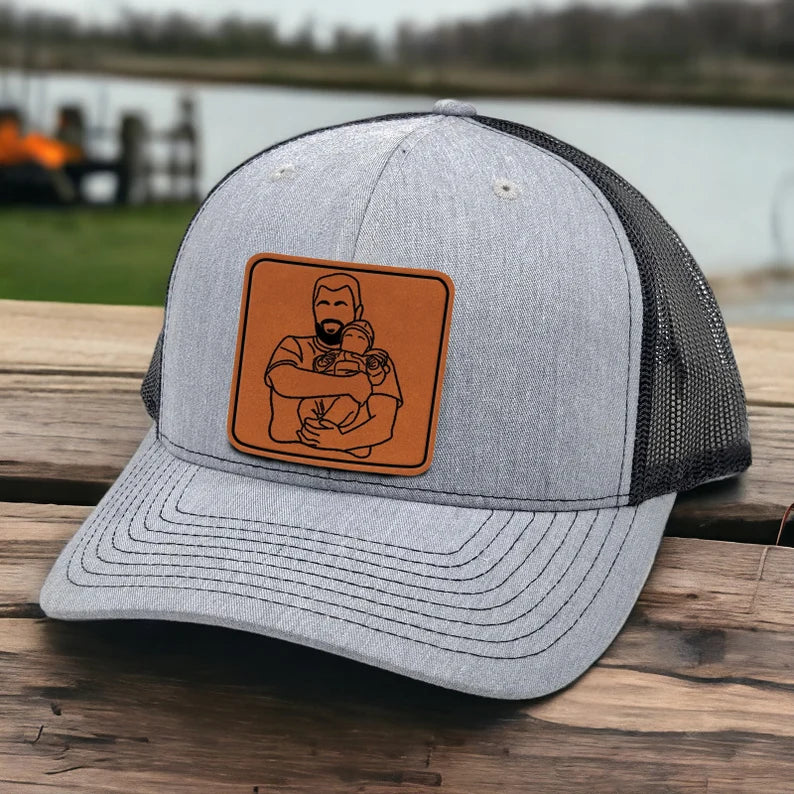 custom-photo-portrait-trucker-hat-personalized-leather-patch-cap-fathers-day-gift