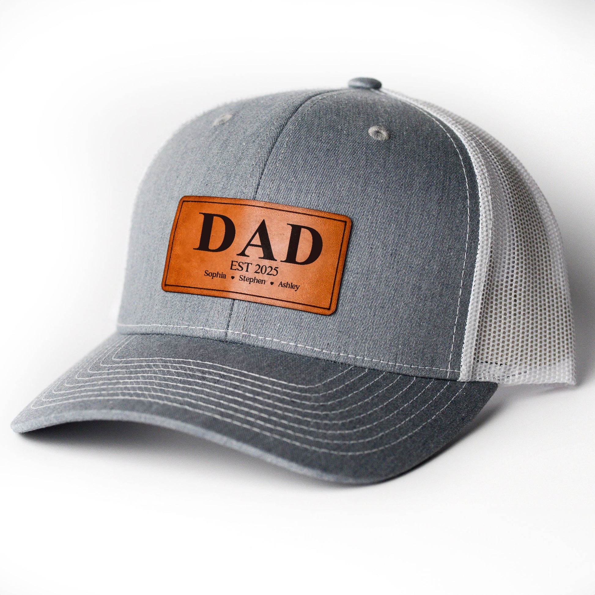 personalized-dad-est-year-leather-patch-trucker-hat-custom-dad-gift