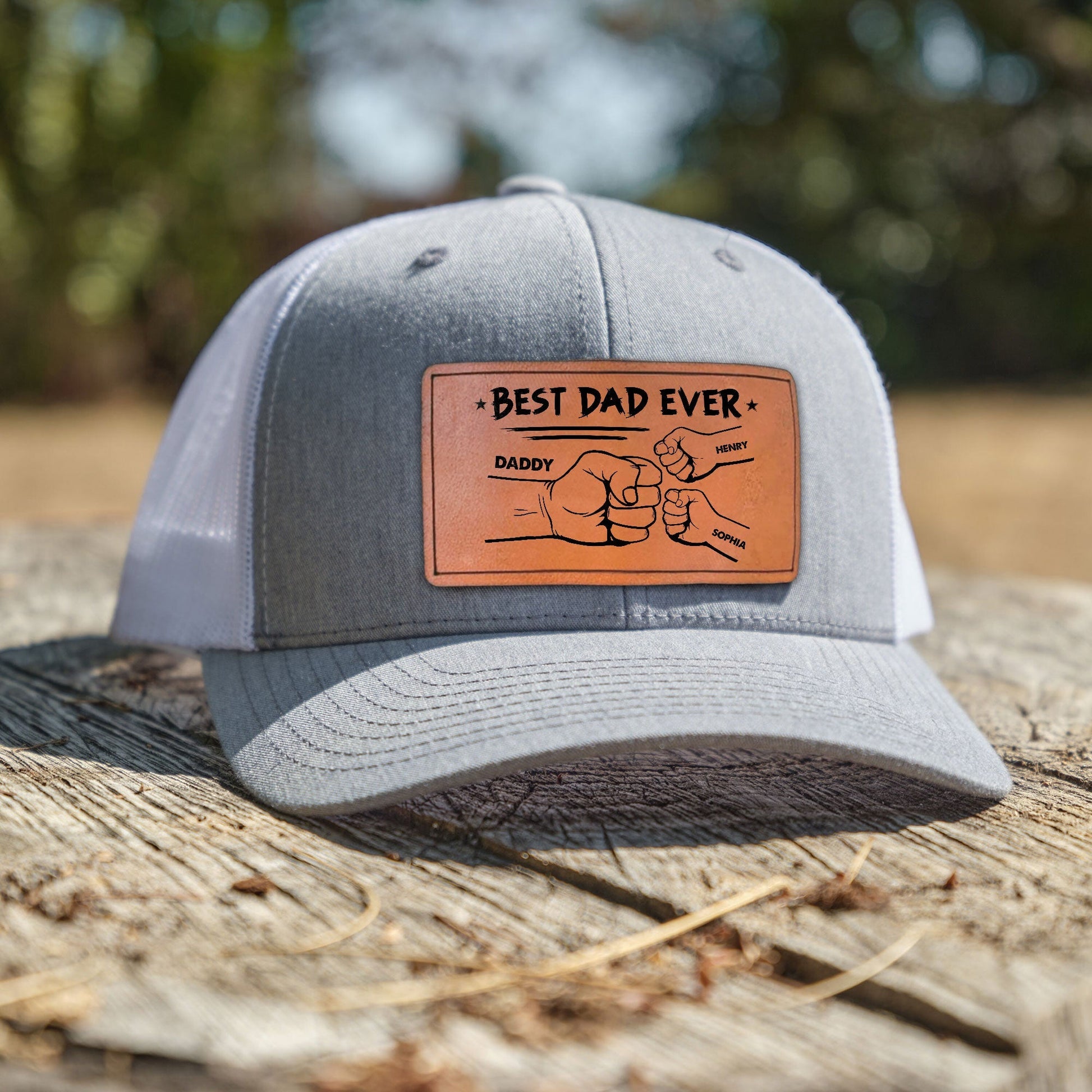 personalized-best-dad-ever-leather-patch-trucker-hat-custom-fathers-day-gift